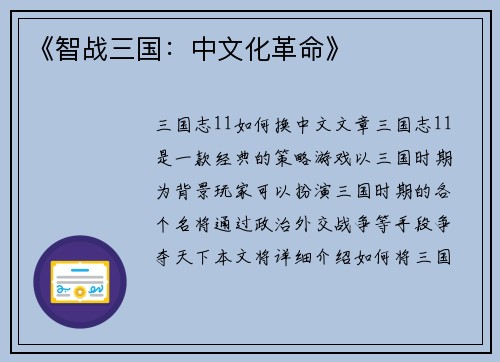 《智战三国：中文化革命》