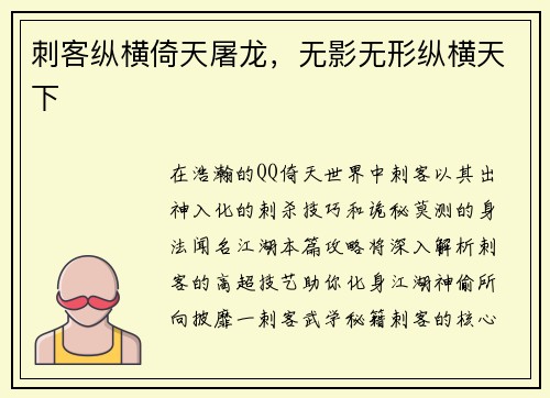 刺客纵横倚天屠龙，无影无形纵横天下